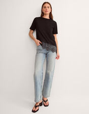 Lola Lace Trim Jersey T-Shirt, Black (BLACK), large