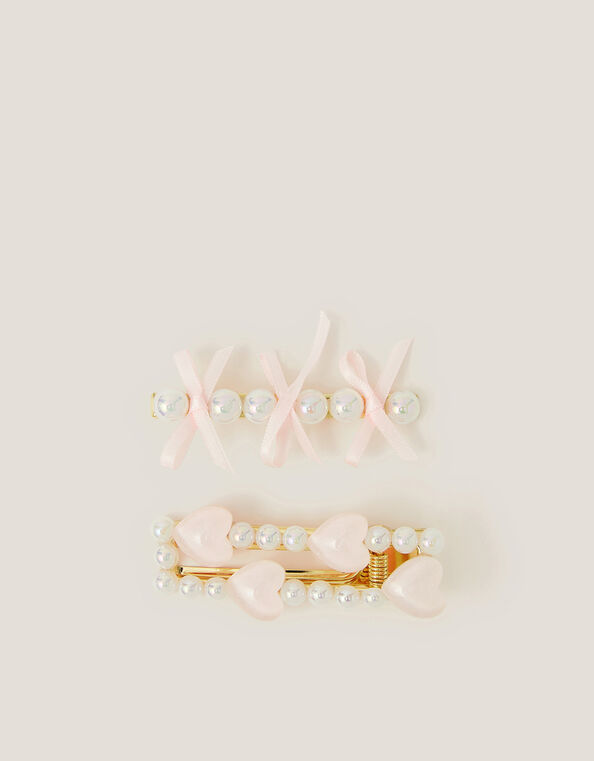 2-Pack Pearl Heart Hair Clips, , large