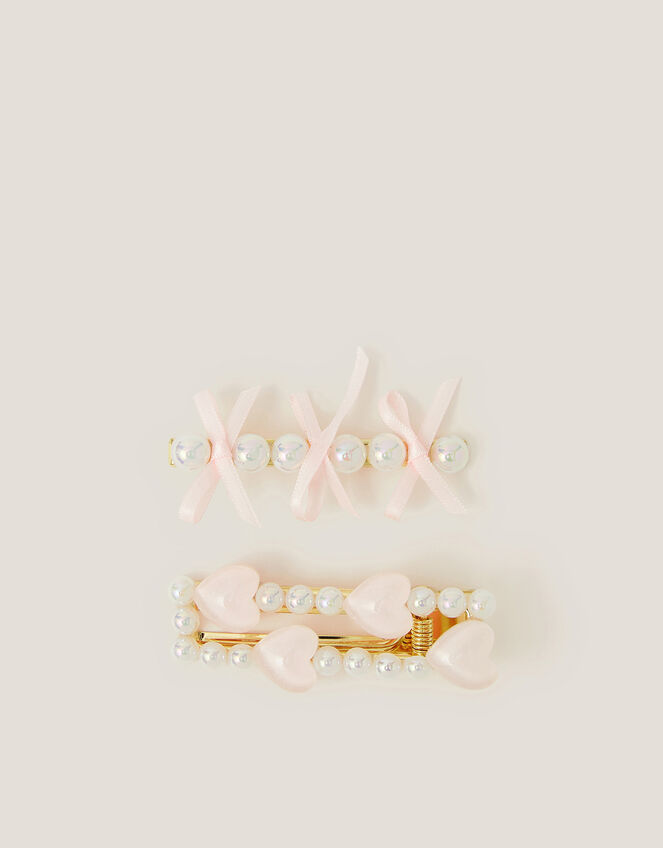 2-Pack Pearl Heart Hair Clips, , large