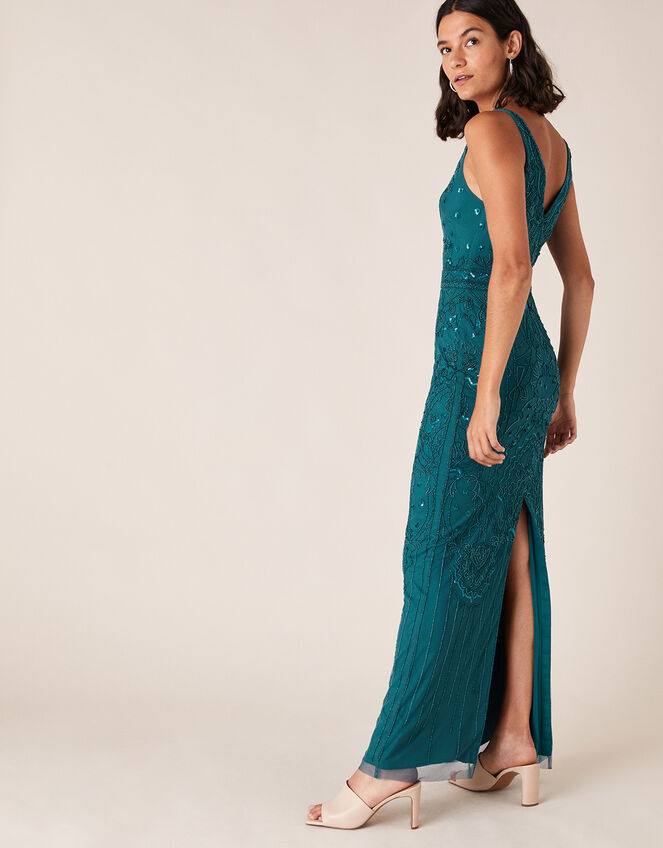 Marisa Embellished Maxi Dress in Recycled Fabric, Teal (TEAL), large