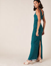 Marisa Embellished Maxi Dress in Recycled Fabric, Teal (TEAL), large