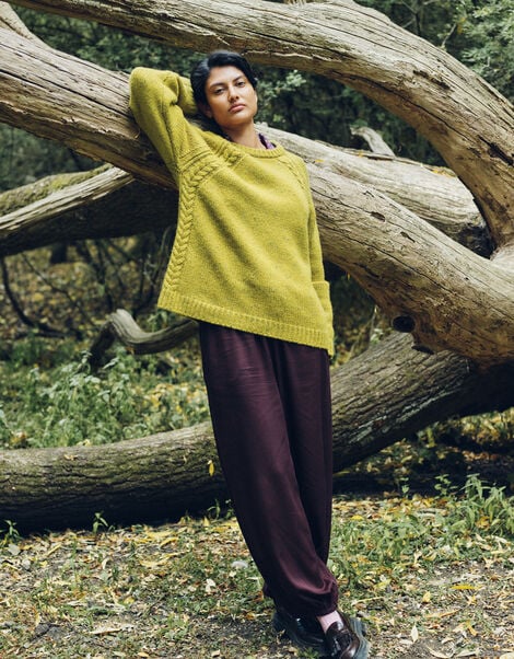East Ami Cable Knit Jumper, Green (LIME), large