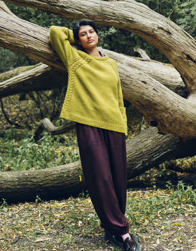 East Ami Cable Knit Jumper, Green (LIME), large