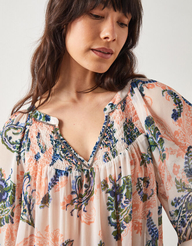 East Leilli Sheer Botanical Print Blouse, Multi (MULTI), large