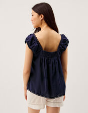 Olivia Lace Trim Top, Blue (NAVY), large