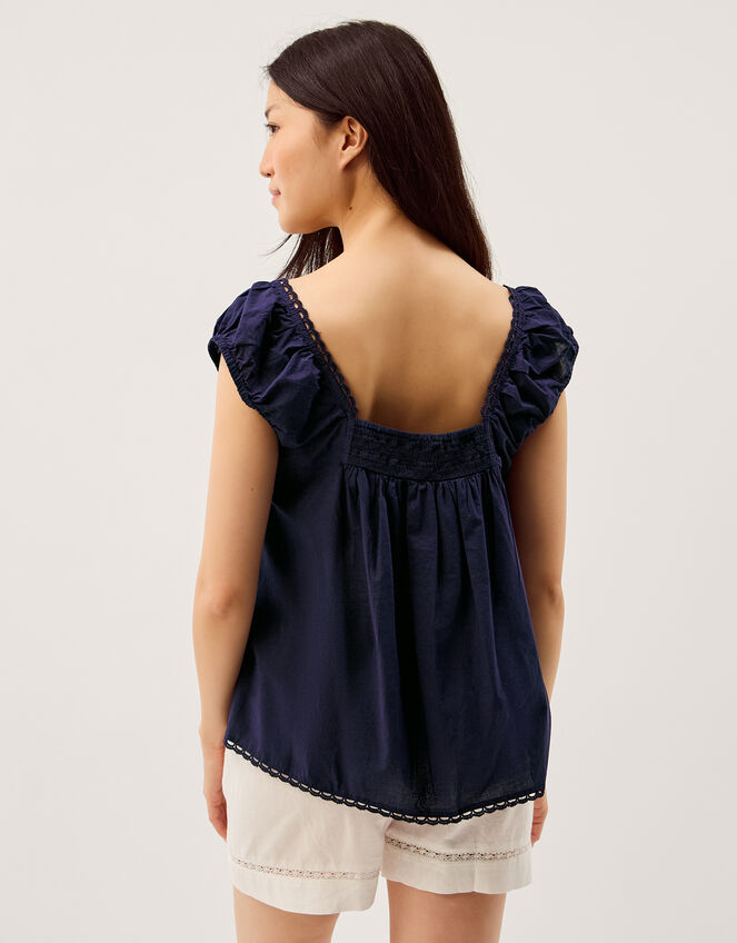 Olivia Lace Trim Top, Blue (NAVY), large