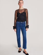 Carmen Sheer Sequin Corsage Top, Black (BLACK), large