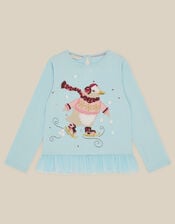 Penguin Frill Long Sleeve Top, Blue (BLUE), large