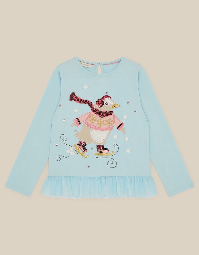 Penguin Frill Long Sleeve Top, Blue (BLUE), large