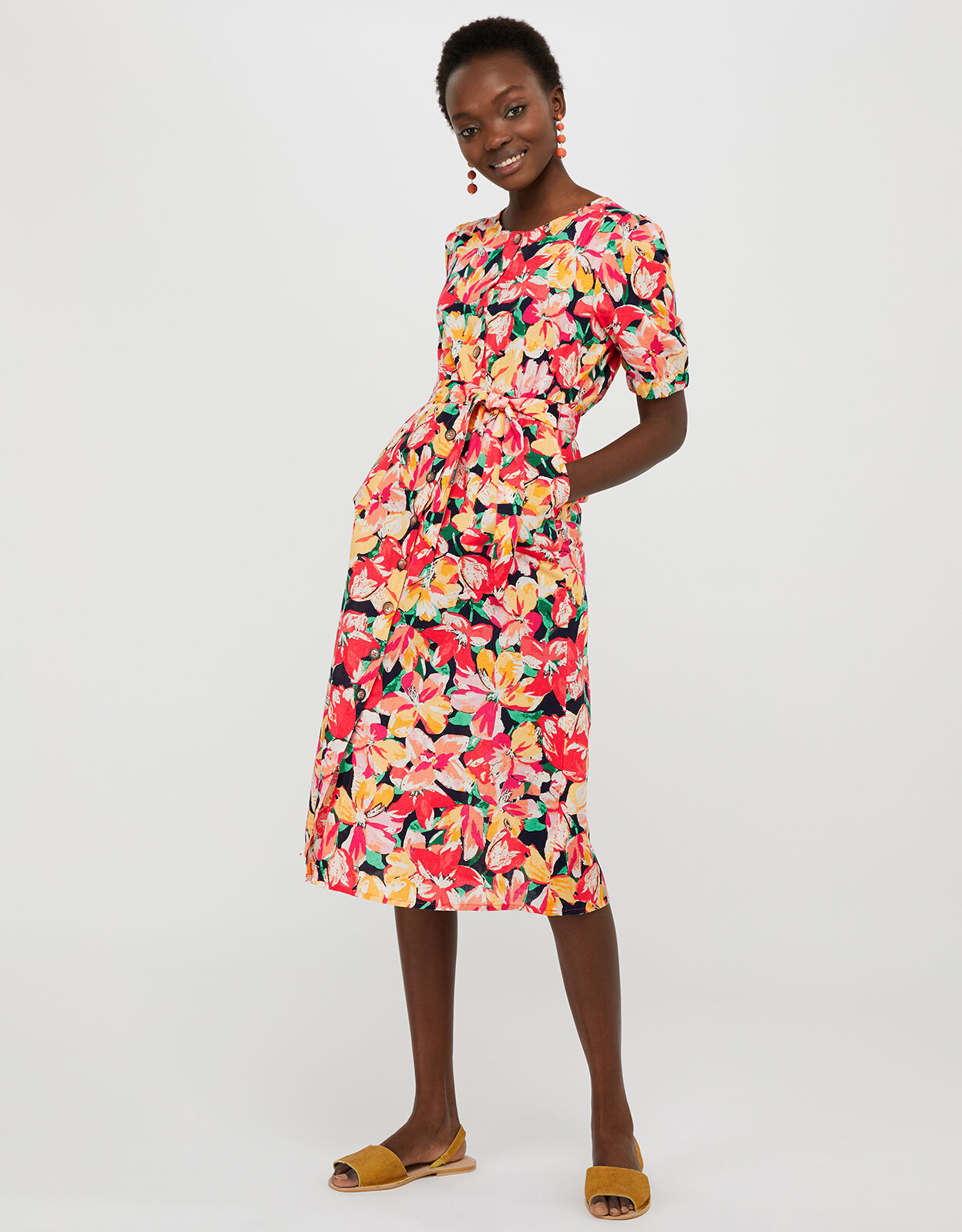 Verna Floral Midi Dress in Linen and Organic Cotton Blue | Day