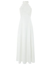 Flora Bridal Embellished Lace Halter Maxi Dress, Ivory (IVORY), large
