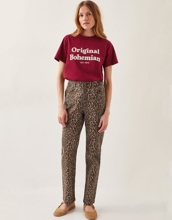 Annie Leopard Print Straight Leg Jeans Brown | Trousers &amp; Leggings ...