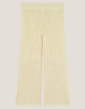 Embroidered Crochet Knit Trousers, Ivory (IVORY), large