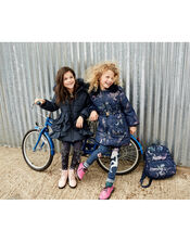 Navy Ruffle Padded Coat, Blue (NAVY), large