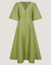 Beatrice Puff Sleeve A-Line Midi Dress, Green (PALE GREEN), large