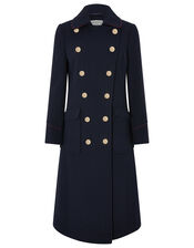 Anna Maxi Military Coat in Wool Blend, Blue (NAVY), large