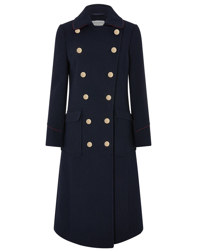 Anna Maxi Military Coat in Wool Blend Blue Women's Coats Monsoon US.