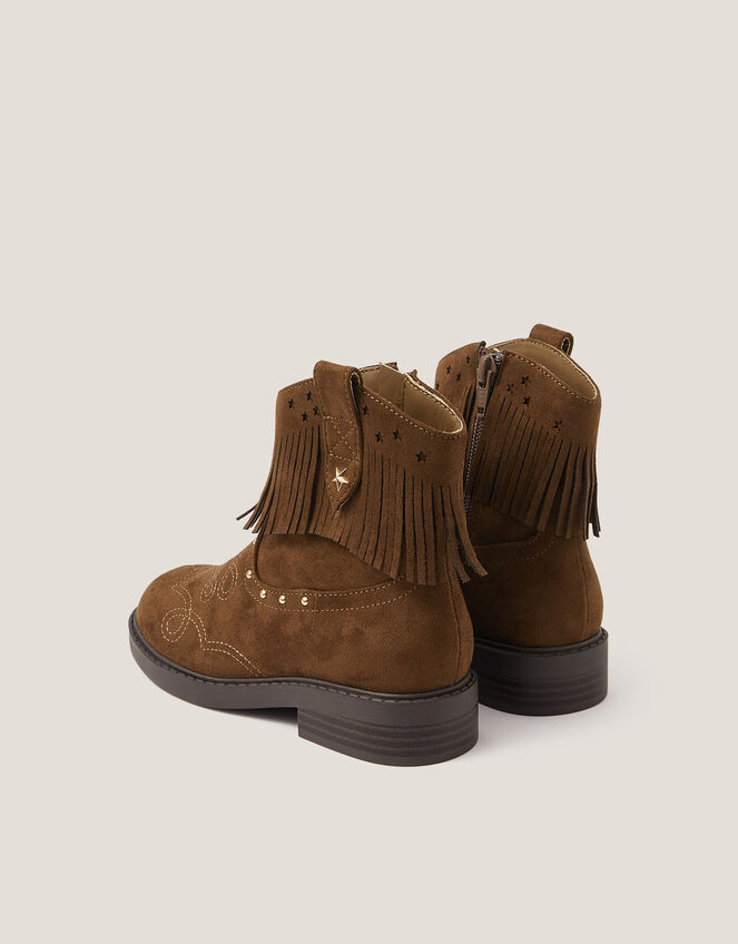 Fringe Suedette Cowboy Boots, Tan (TAN), large