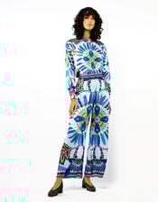 Wild Athena Feather Print Trousers, Blue (BLUE), large