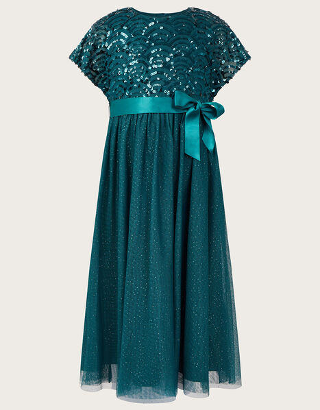 Truth Cape Sleeve Deco Sequin Dress Teal, Teal (TEAL), large