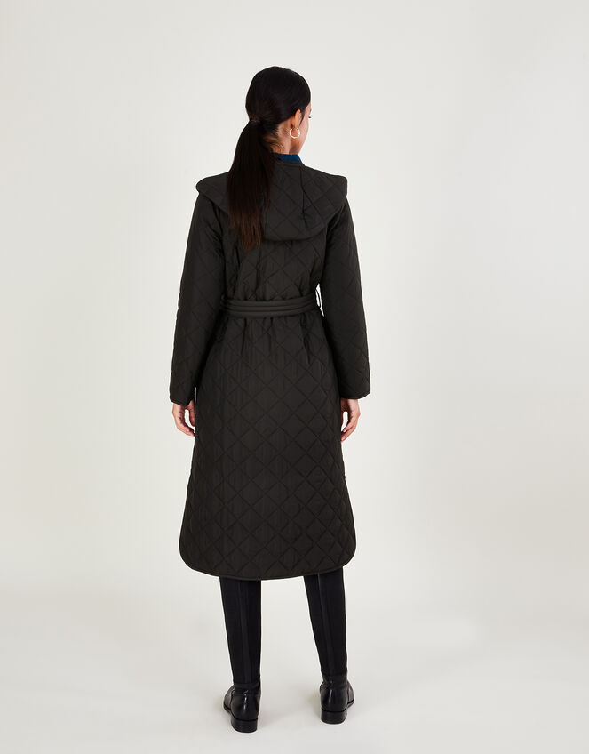 Quinn Quilted Hooded Longline Coat in Recycled Polyester, Black (BLACK), large