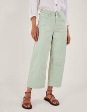 Wide Leg Crop Denim Pants, Green (SAGE), large