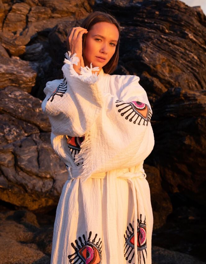Meraki Beach Azra Embroidered Kimono, Cream (CREAM), large