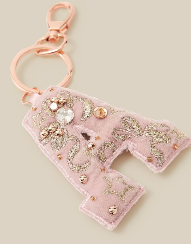 Embellished Velvet Initial Bag Charm, Pink (PINK), large
