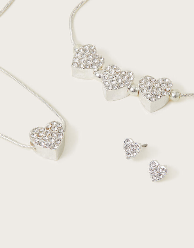 Dainty Diamante Heart Jewellery Set, , large