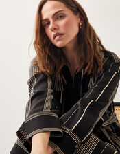 Andi Stripe Midi Shirt Dress, Black (BLACK), large