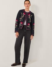 Valerie Floral Embroidered Jacket, Black (BLACK), large