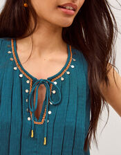Sophia Embellished Pleat Tank Top, Teal (TEAL), large
