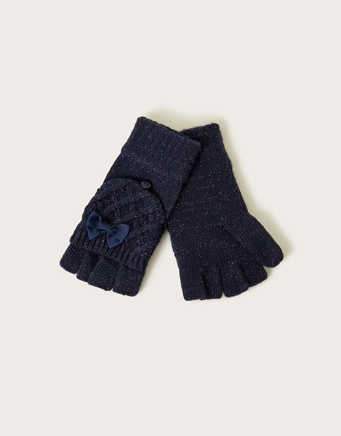 Bow Detail Capped Gloves, Blue (NAVY), large