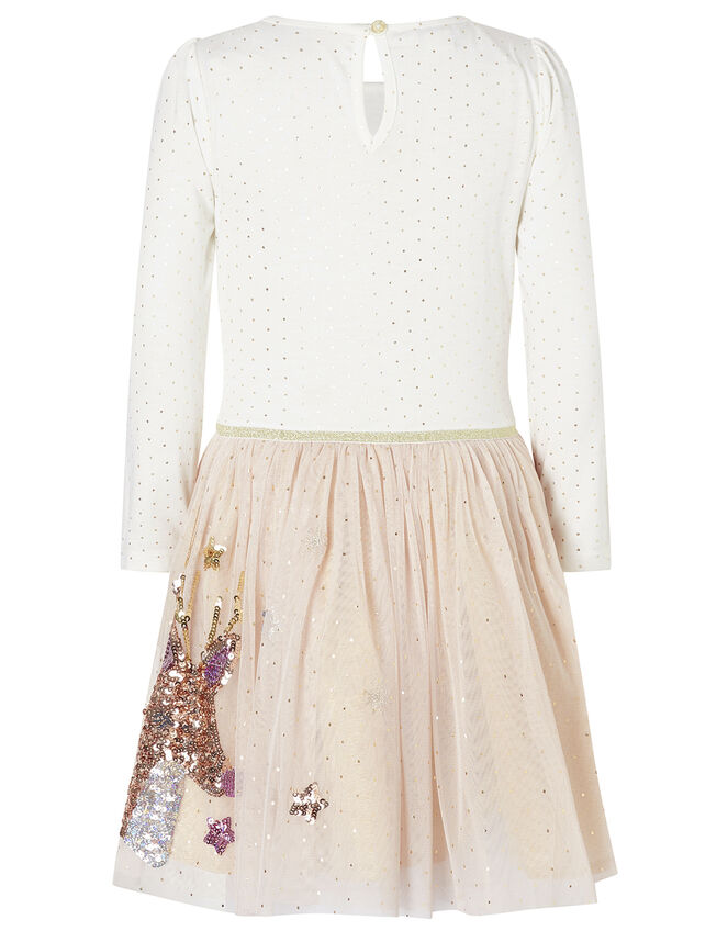 XMAS Sequin Reindeer Disco Dress, Nude (NUDE), large