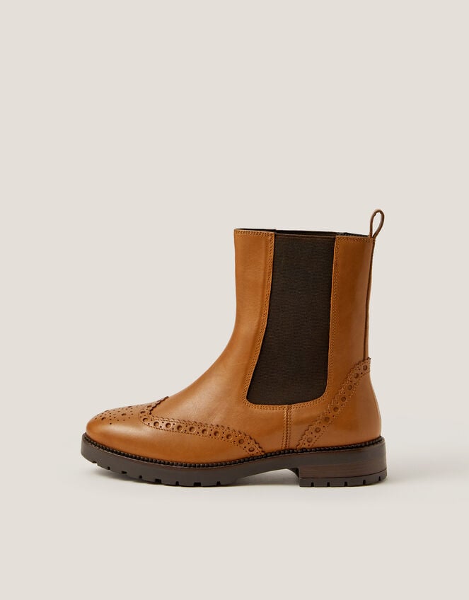 Eli Brogue Leather Chelsea Boots, Tan (TAN), large