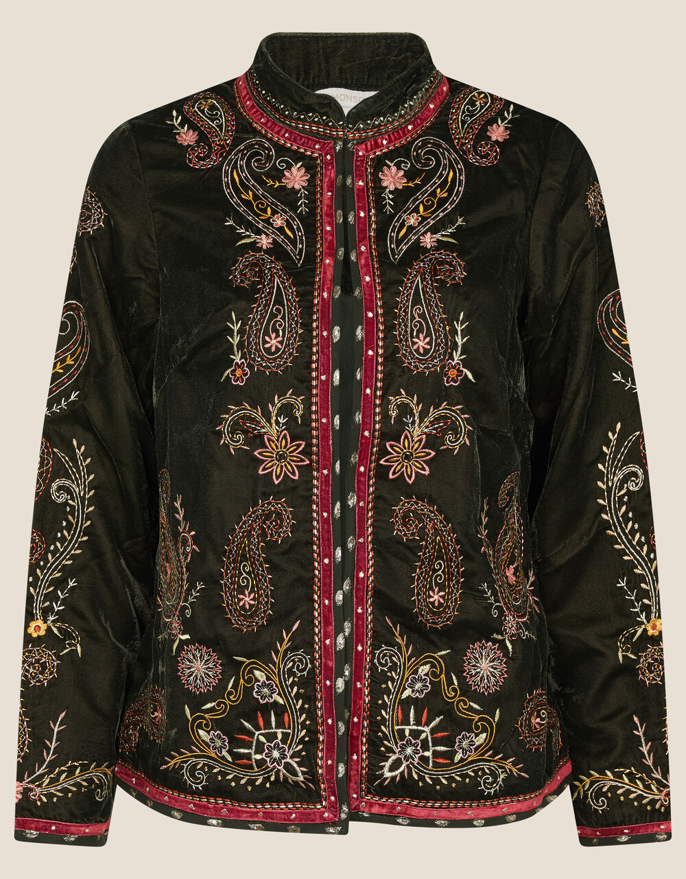 Velvet Embroidered Paisley Jacket Green Women's Jackets Monsoon Global.