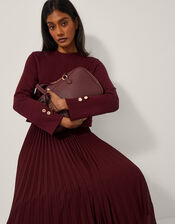 Penny Long Sleeve Pleated Midi Dress, Purple (AUBERGINE), large