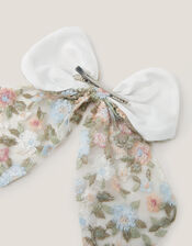 Azalea Floral Embroidered Bow Hair Clip, , large
