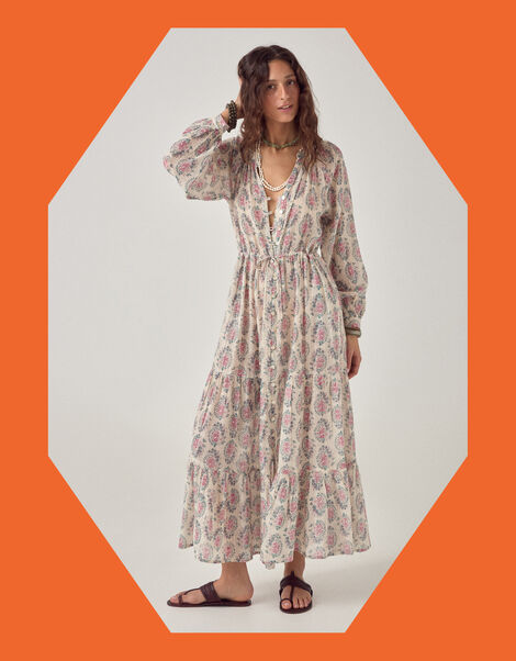 Maison Hotel Anne Floral Shimmer Maxi Dress, Multi (MULTI), large