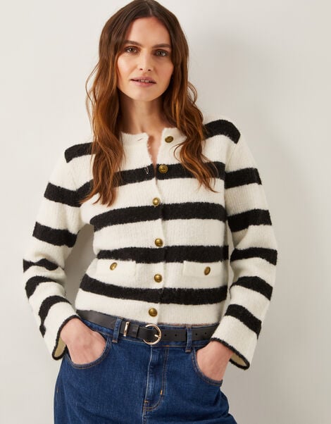 Sam Stripe Fuzzy Cardigan, Ivory (IVORY), large