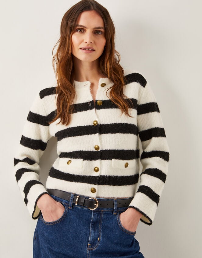 Sam Stripe Fuzzy Cardigan, Ivory (IVORY), large