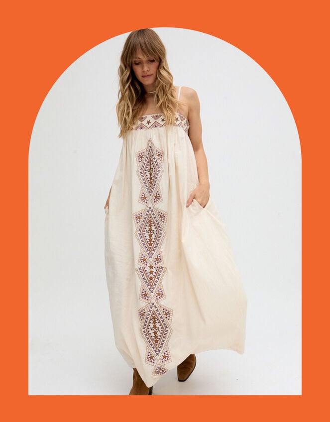 Raffya Sapphire Embroidered Maxi Dress, Cream (CREAM), large