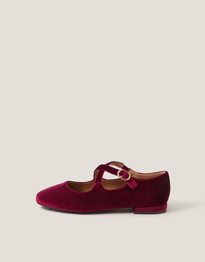 Dana Velvet Crossover Ballet Flats, Red (BURGUNDY), large