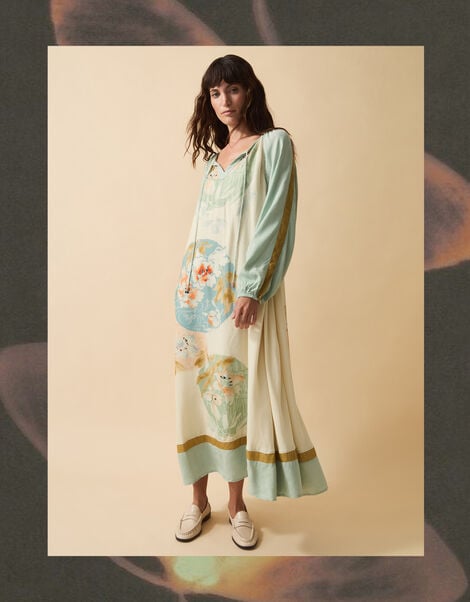 Clemence Amelie Floral Dobby Midi Dress, Cream (CREAM), large