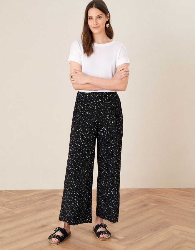 Poppy Spot Print Plisse Trousers, Black (BLACK), large