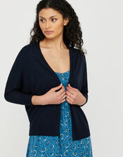 Ellie Lightweight Knitted Cardigan in Linen Blend, Blue (NAVY), large