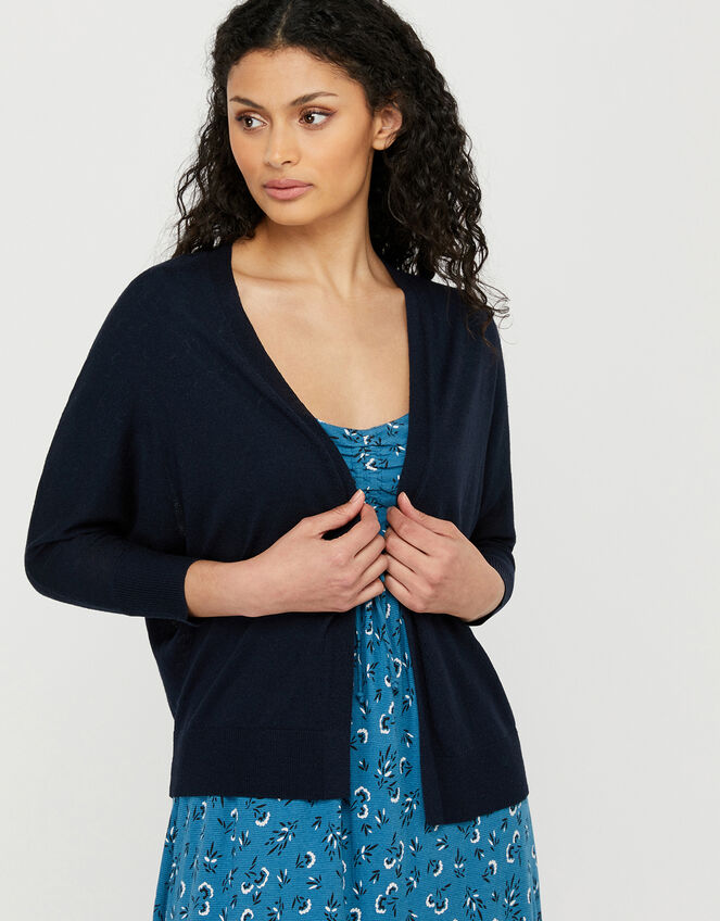Ellie Lightweight Knitted Cardigan in Linen Blend, Blue (NAVY), large