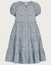 Boutique Embroidered Roses Cord Dress, Blue (BLUE), large