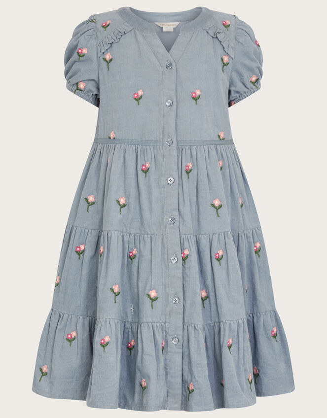 Boutique Embroidered Roses Cord Dress, Blue (BLUE), large