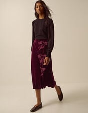 Buffy Bow Velvet Midi Skirt, Red (BURGUNDY), large